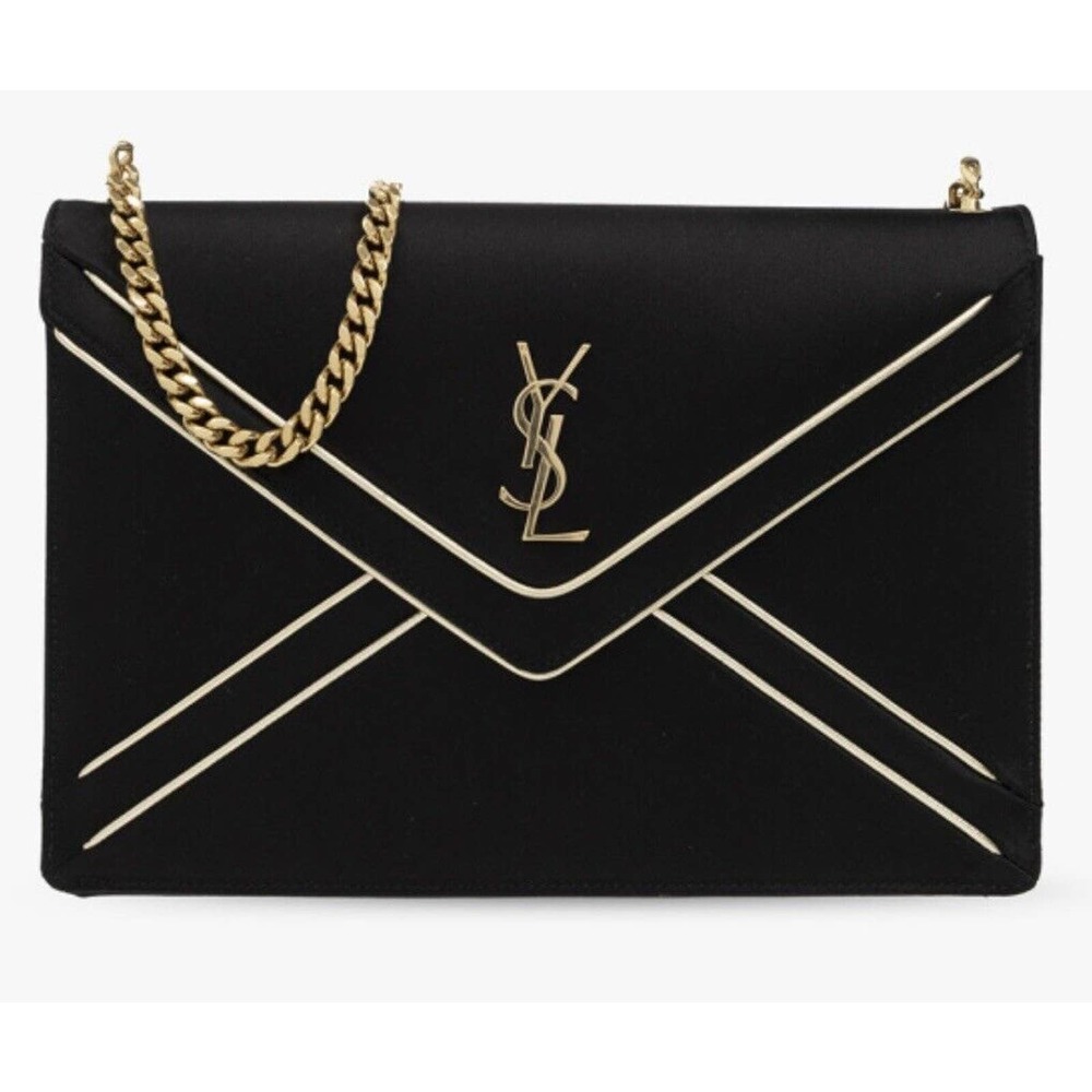 NEW! Saint Laurent YSL Black Chain Envelope Shoulder Bag Purse Authentic